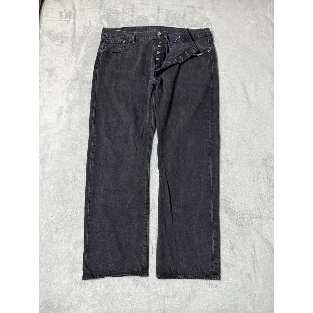 Levis 501 Jeans Mens 40x30 Black Straight Button Fly Mid Rise Dark Wash Denim